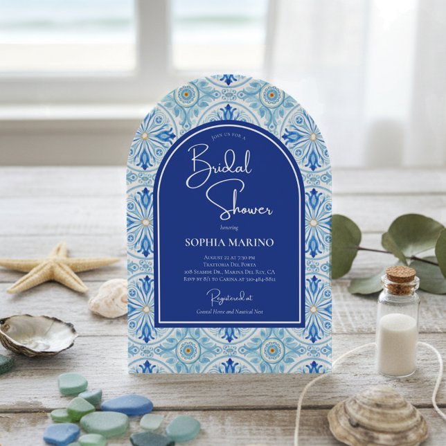 Invitation Something Blue Coastal Mediterranean Bridal Shower (Créateur téléchargé)