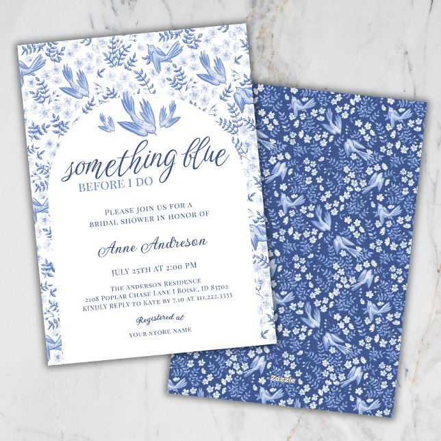 Invitation Something Blue Hampton Birds Floral Bridal Shower (Créateur téléchargé)