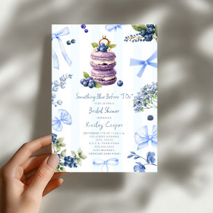 Invitation Something Blue Macaron aux Myrtilles pour une Baby