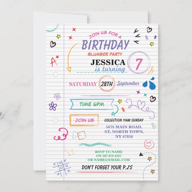 Invitation Sommeil au-dessus d'invitation de croquis de fête (Devant)