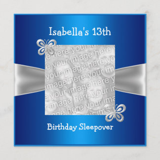 Invitation Sommeil de 13 ans Fleur de papillon Photo Bleu