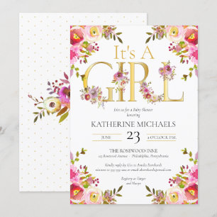 Invitation Son Aquarelle Fille Fleurit Le Baby shower Floral 