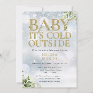 Invitation Son Baby shower d'or d'hiver de verdure froide