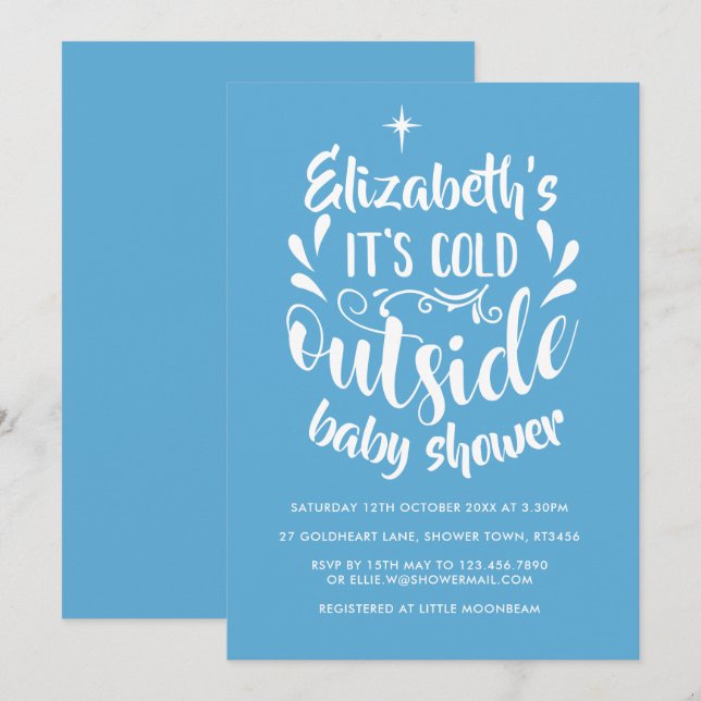 Invitation Son Baby shower extérieur froid / Saupoudrer (Devant / Derrière)