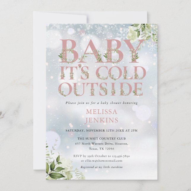 Invitation Son Baby shower Rose d'hiver à l'extérieur et froi (Devant)