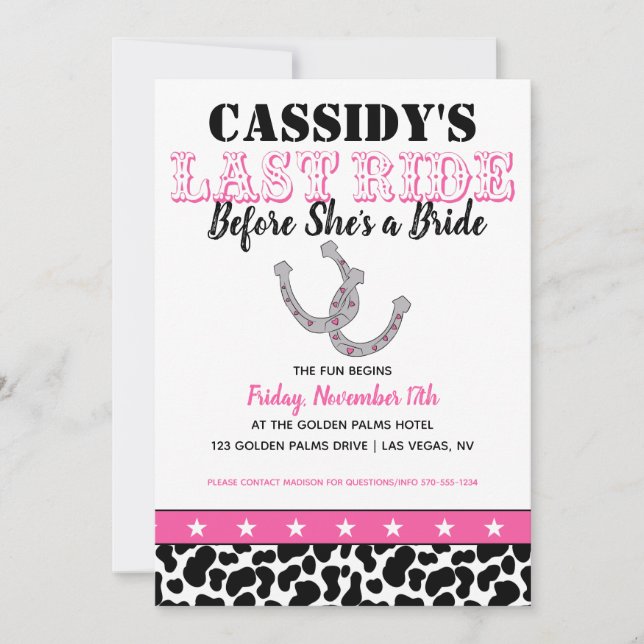 Invitation Son Dernier Ride Disco Cowgirl Bachelorette Itinér (Devant)