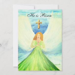 Invitation Son est Ressuscité Aquarelle Pâques Angel Cross In
