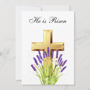 Invitation Son est Ressuscité Aquarelle Pâques Lavande Croix