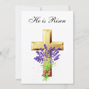Invitation Son est Ressuscité Aquarelle Pâques Lavande Croix