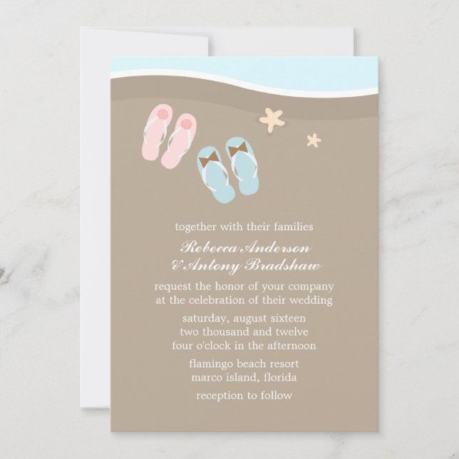 Invitation Son et ses tongs Flip Flops Beach Wedding (Devant)