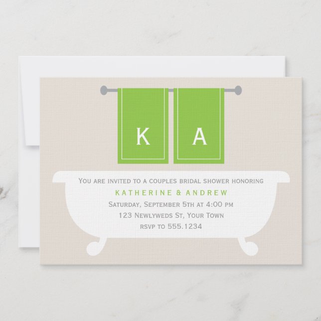 Invitation Son et sien Fête de la mariée de serviettes {vert} (Devant)