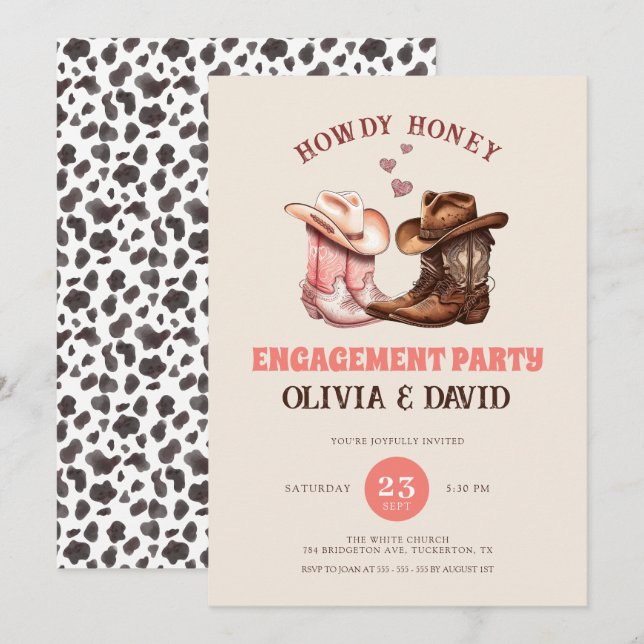 Invitation Son & Hers Cowboy Boots Western Engagement Party (Devant / Derrière)