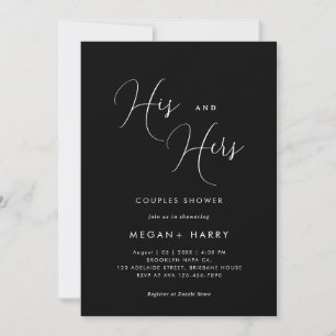 Invitation Son & Hers Simple Black Couple Douche nuptiale