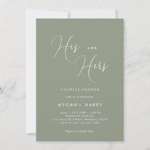 Invitation Son & Hers Simple Sage Green Couple Douche nuptial