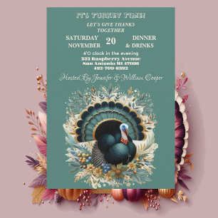 Invitation Son heure Turquie Thanksgiving Floral vert automne