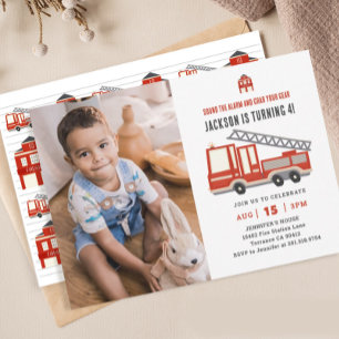 Invitation Son L'alarme Camion d'incendie Anniversaire Photo