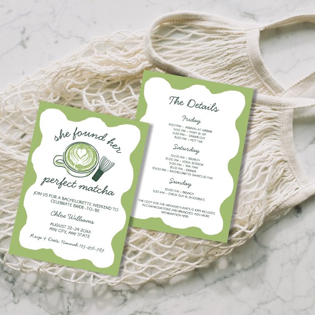 Invitation Son Parfait Matcha Green Tea Bachelorette Week-end (Her Perfect Matcha Green Tea Bachelorette Weekend Invitation)