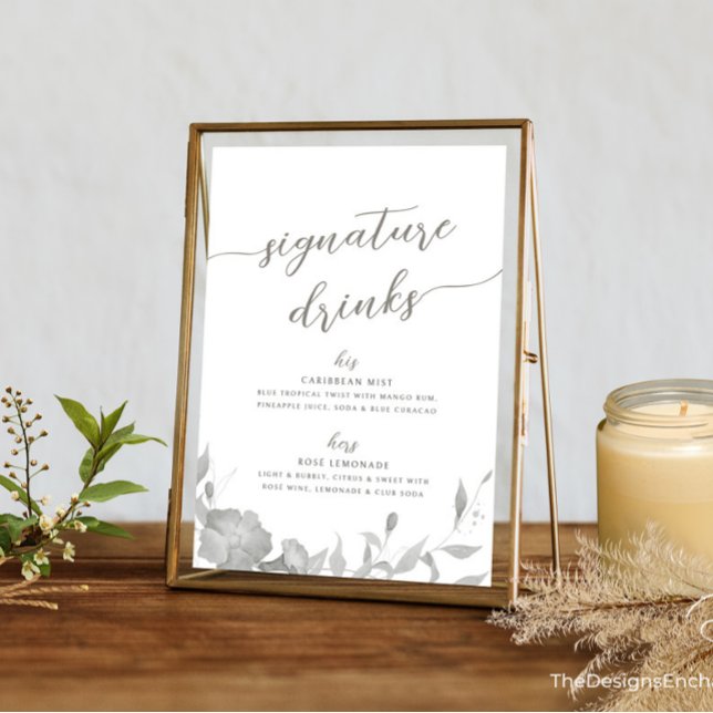 Invitation Son & Ses Signature Boissons Cocktails Poster (Modern Simple Wedding Signature Drinks Sign Minimal Boho Floral Wedding Poster TheDesignsEnchanted)