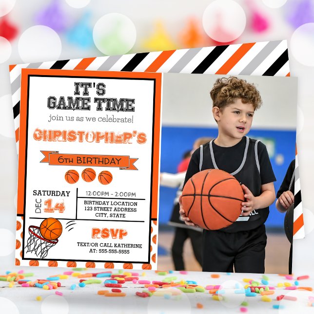 Invitation Son temps de jeu Basketball Anniversaire Photo (Photo Basketball Birthday Party Invitation)