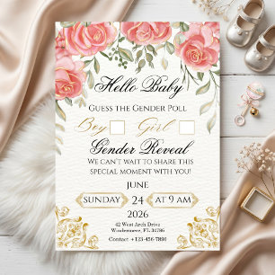 Invitation Sonde de Révélation du Sexe Floral Élégant en Or