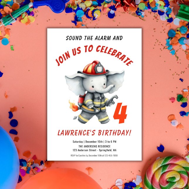Invitation Sonner l'alarme pompier Fête d'anniversaire rouge (Sound the Alarm Firefighter Red Birthday Party Invitation)