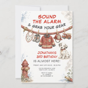 Invitation Sonnez l'Alarme Anniversaire de Dinosaure Pompiers