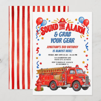 Invitation Sonnez l'Alarme Camion de Pompiers Anniversaire Pr