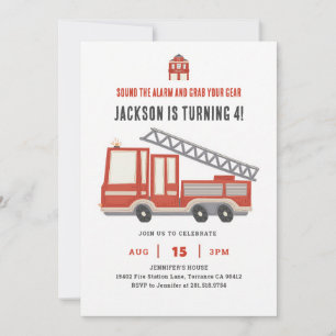 Invitation Sonnez l'Alarme Camion de Pompiers Quatrième Anniv