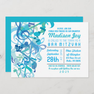 Invitation SONS DE L'Invitation Bat mitzvah TORAH Aqua