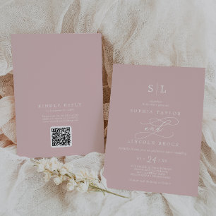 Invitation SOPHIA QR Code Chic Blush Pink Tout en un Mariage