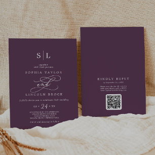 Invitation SOPHIA QR Code Dark Plum Moody All In One Mariage