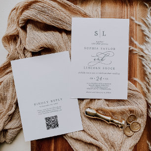 Invitation SOPHIA QR Code Vert Blanc Boho Tout en un Mariage