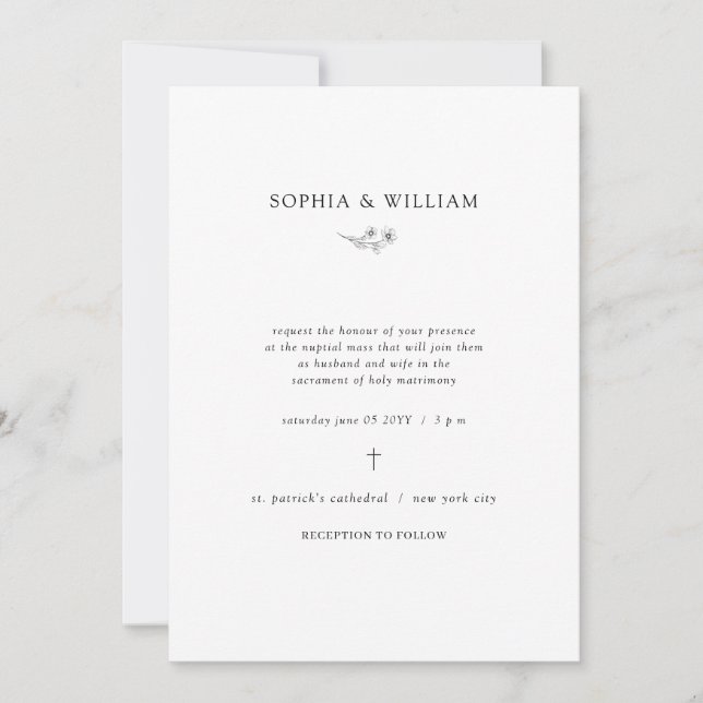 Invitation Sophia Simple tout en un Mariage catholique (Devant)