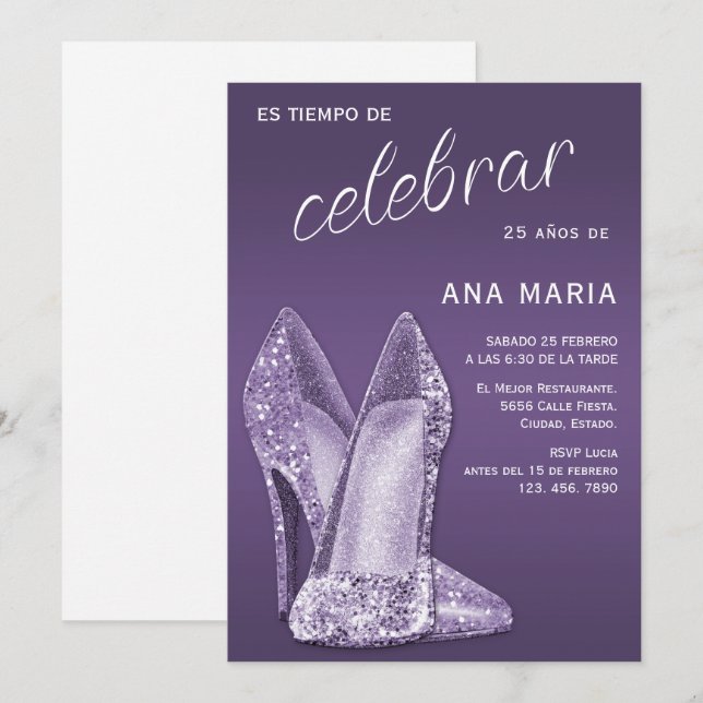 Invitation Sophisticated Amethyst Spanish Feminine Birthday  (Devant / Derrière)