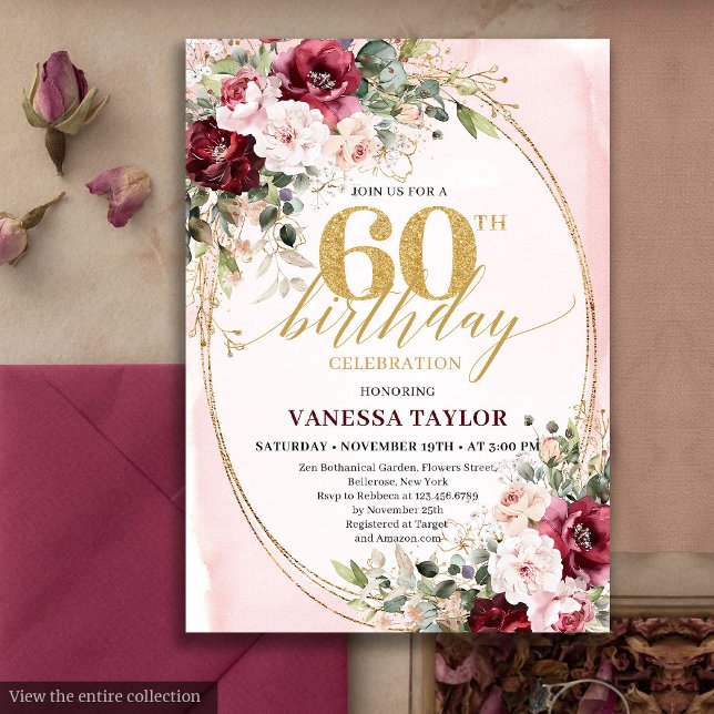 Invitation Sophisticated Boho Blush Gold 60th Birthday Invite (Sophisticated Boho Blush Gold 60th Birthday)