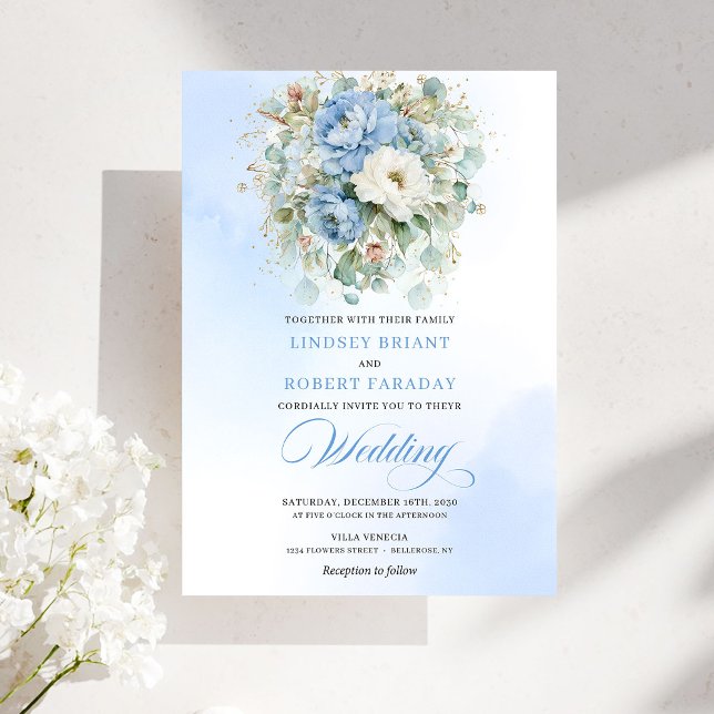 Invitation Sophisticated Dusty Blue Floral Digital Wedding (Sophisticated Dusty Blue Floral Digital Wedding Invitation)