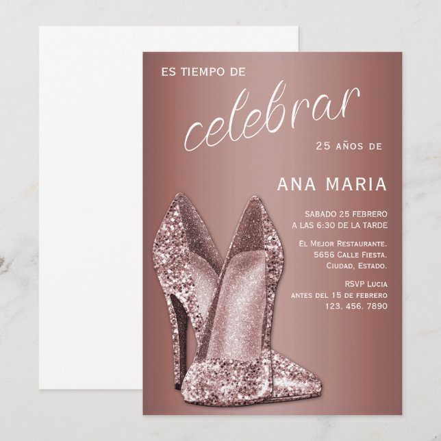 Invitation Sophisticated Rose Gold Spanish Feminine Birthday  (Devant / Derrière)
