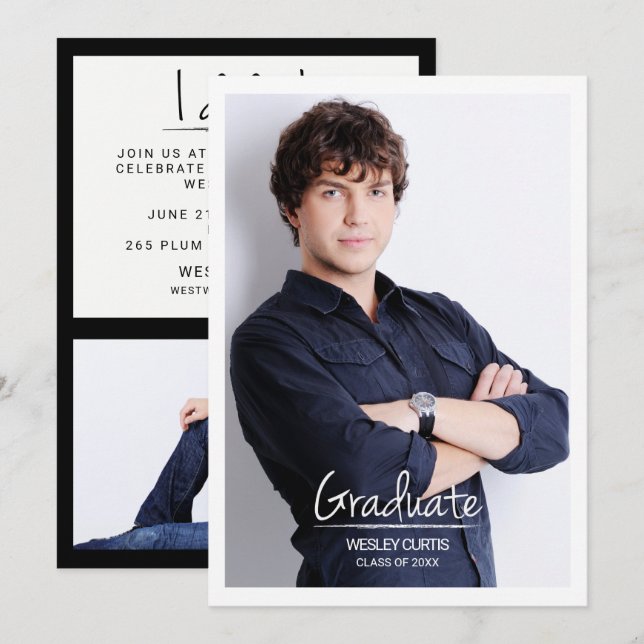 Invitation Sophistication simple, Annonces De Graduation (Devant / Derrière)