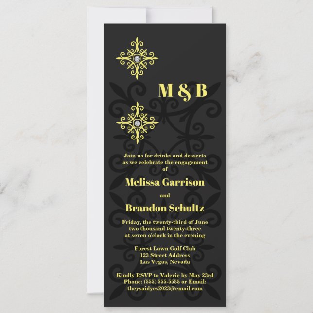 Invitation Sophistiqué Black and Yellow Engagement Party (Devant)
