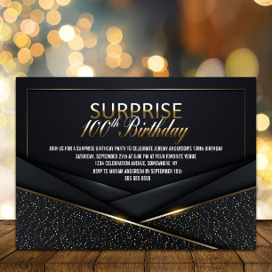Invitation Sophistiqué Black Gold 100e Anniversaire Surprise