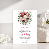 Invitation Sophistiquée Bohème Rouge Cramoisi Blan