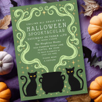 Sorcier Verte Chat Noir Chaudron Fête Halloween