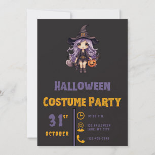 Invitation Sorcière avec citrouille d'Halloween noire