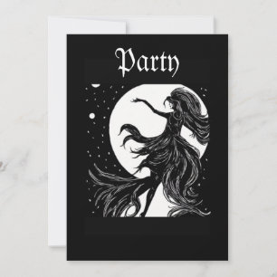 Invitation sorcière dansante au clair de lune halloween A.I. 