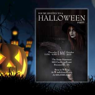 Invitation Sorcière de balai gothique moderne d'Halloween Gra