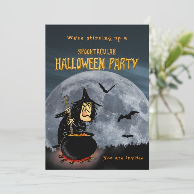 Invitation Sorcière de la fête d'Halloween (Debout devant)