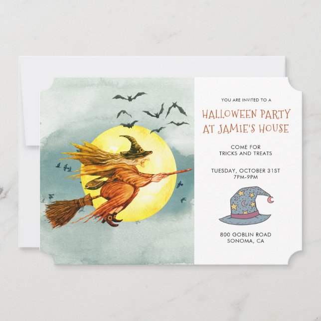 Invitation Sorcière De La Fête D'Halloween Sur La Pleine lune (Devant)