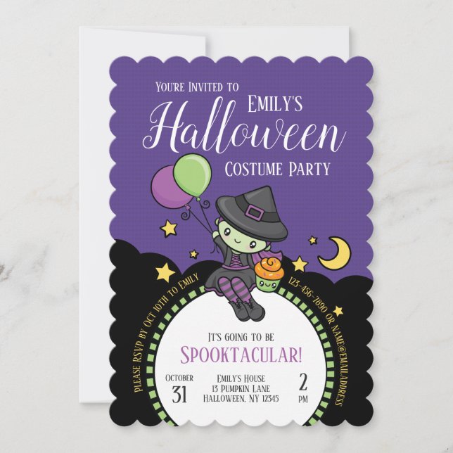 Invitation Sorcière d'Halloween aimablement mignonne (Devant)