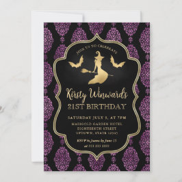 Invitation Sorcière dorée et damas d'Halloween pour 21e anniv