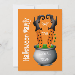 Invitation Sorcière drôle dans un grand chaudron Fête d'Hallo